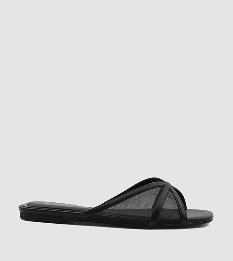 Textured Open Toe Mesh Flat Sandals