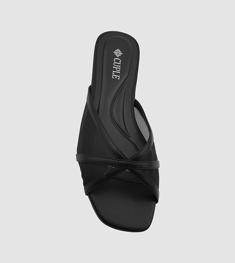 Textured Open Toe Mesh Flat Sandals