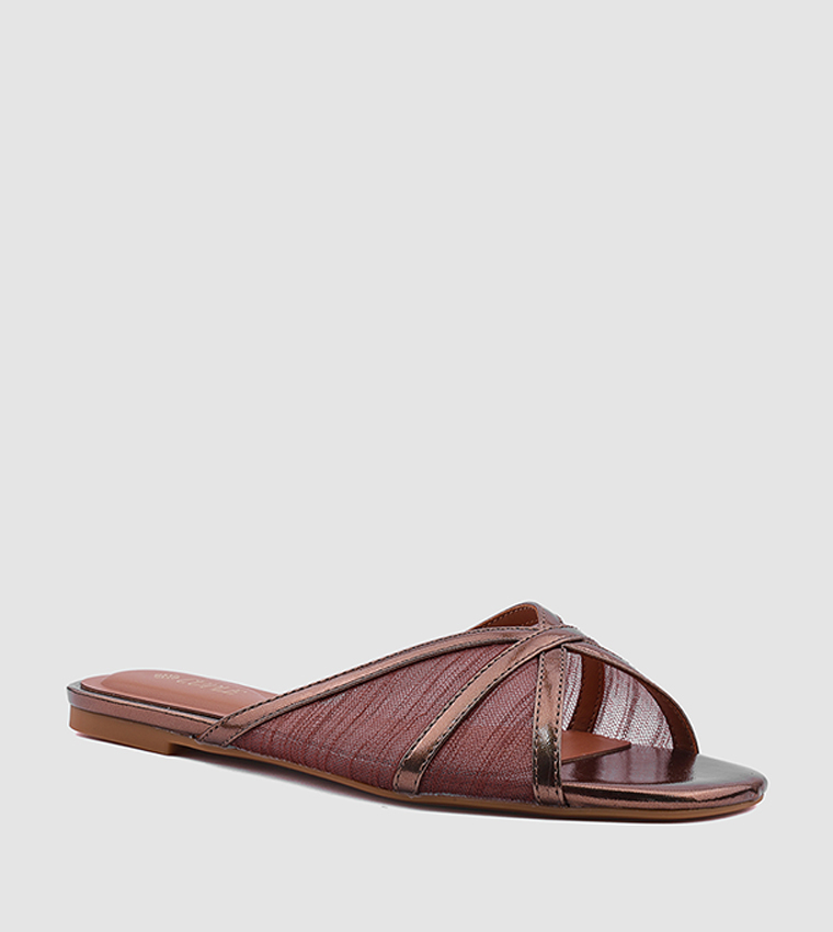 Textured Open Toe Mesh Flat Sandals