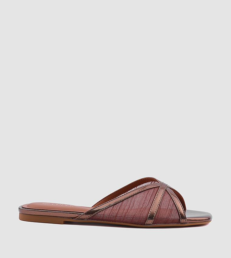 Textured Open Toe Mesh Flat Sandals