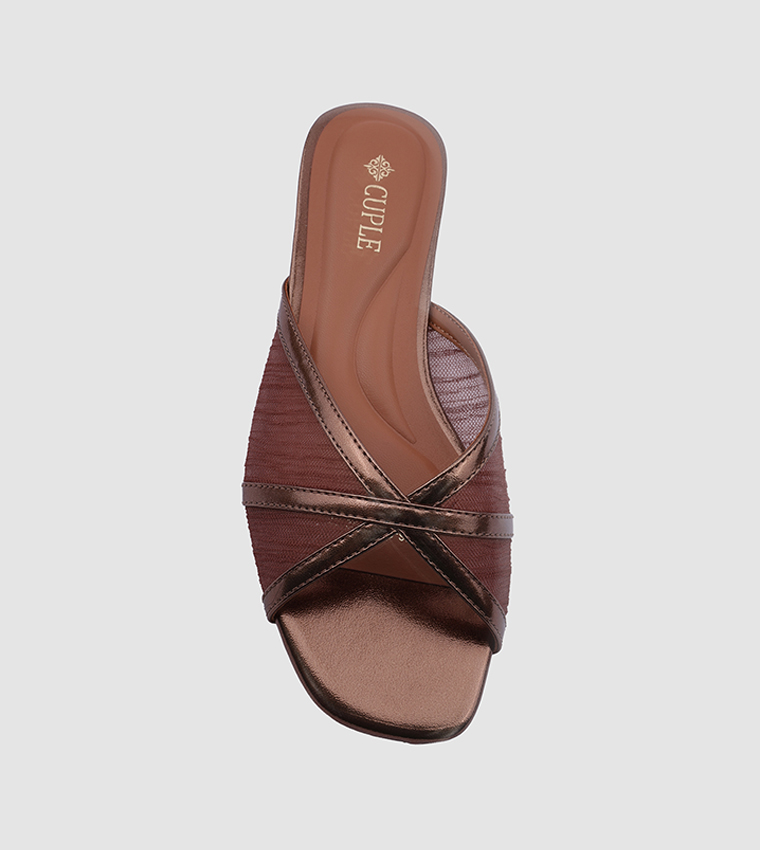 Textured Open Toe Mesh Flat Sandals