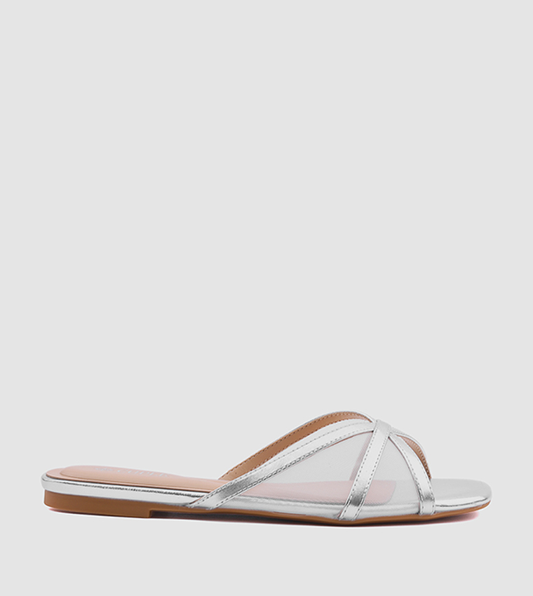 Textured Open Toe Mesh Flat Sandals