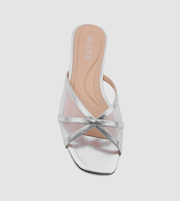 Textured Open Toe Mesh Flat Sandals