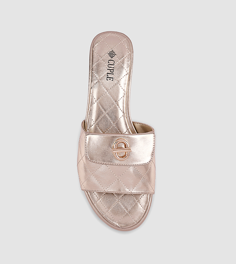Metallic Quilted Flat Sandals
