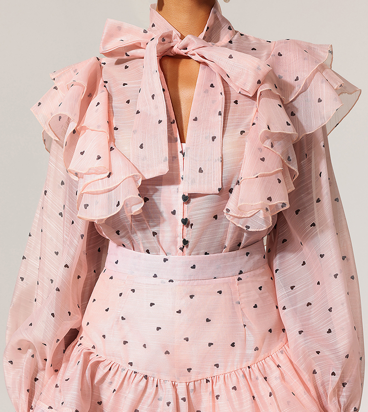BB SAHARA Polka Dots Ruffled Bowknot Top And Skirt Set