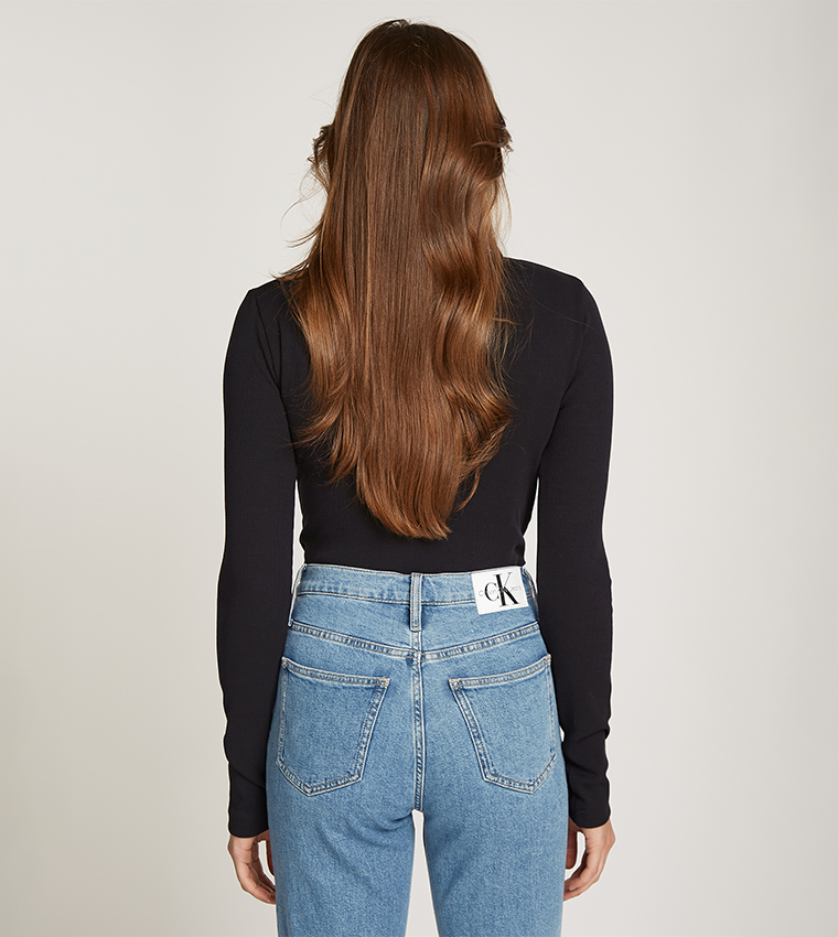 Ribbed Long Sleeves Polo Bodysuit