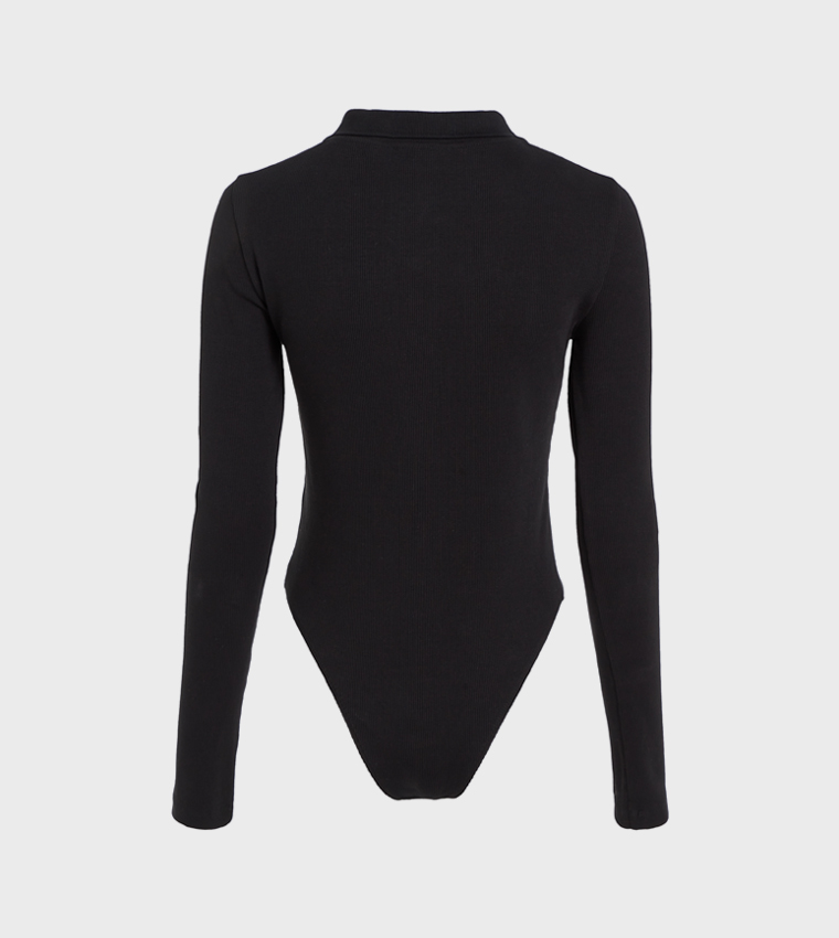 Ribbed Long Sleeves Polo Bodysuit