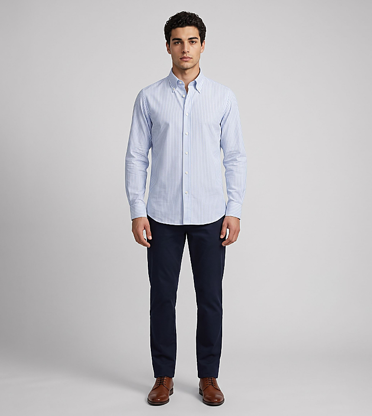 Striped Button-Down Collar Long Sleeves Shirt