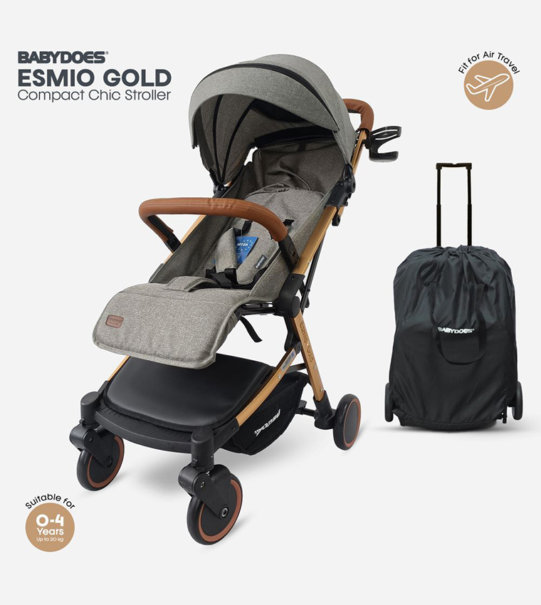 Esmio Gold Travel Lite 5-Point Harness Shock Proof Baby Stroller with A Golden Frame (Up To 20 Kg)