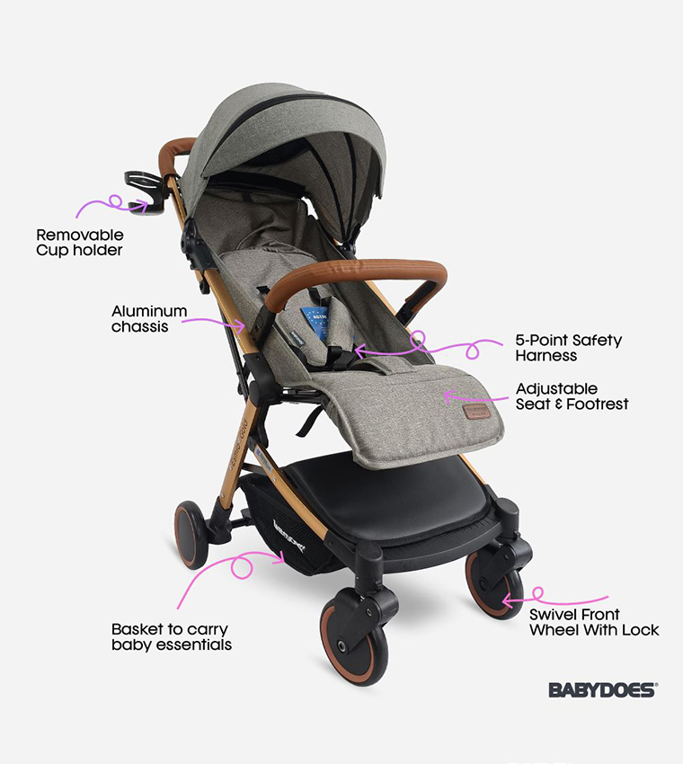 Esmio Gold Travel Lite 5-Point Harness Shock Proof Baby Stroller with A Golden Frame (Up To 20 Kg)
