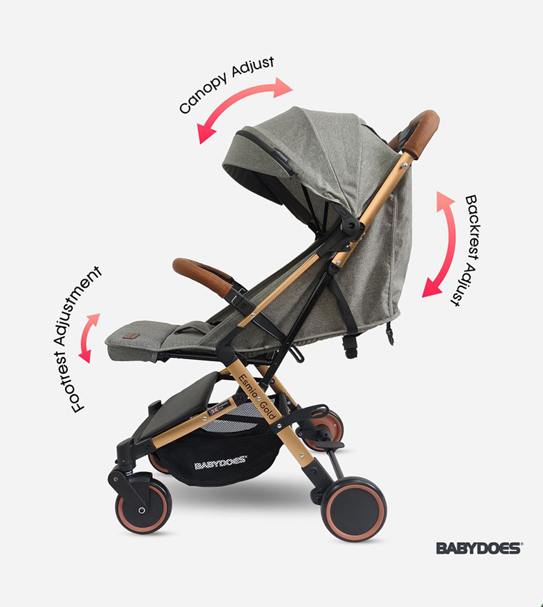 Esmio Gold Travel Lite 5-Point Harness Shock Proof Baby Stroller with A Golden Frame (Up To 20 Kg)
