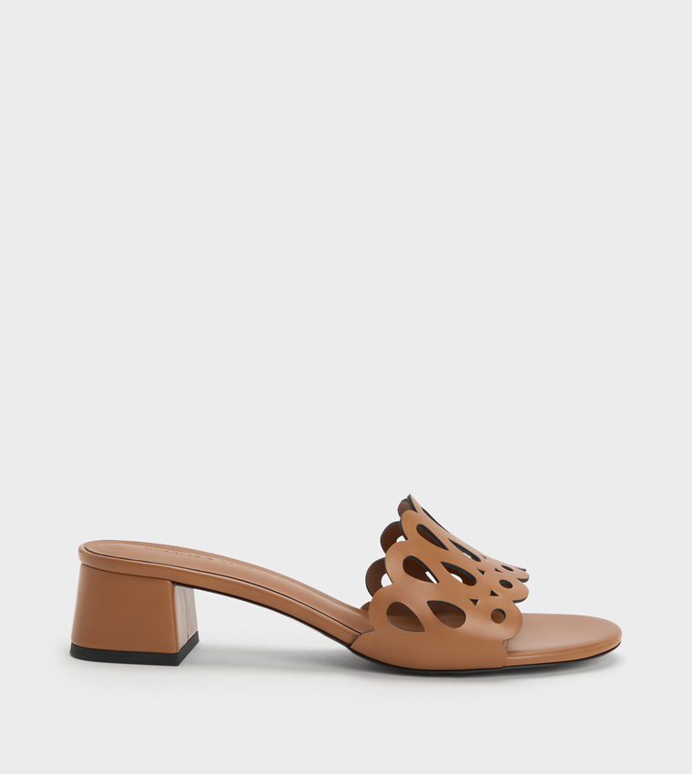 Solid Cut-Out Block Heel Sandals