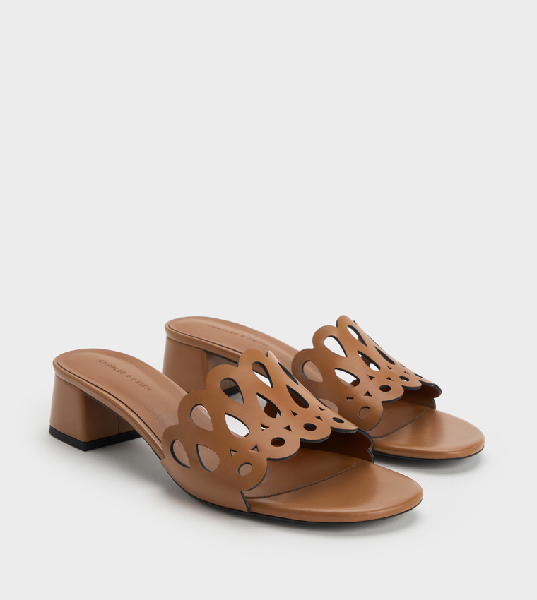 Solid Cut-Out Block Heel Sandals