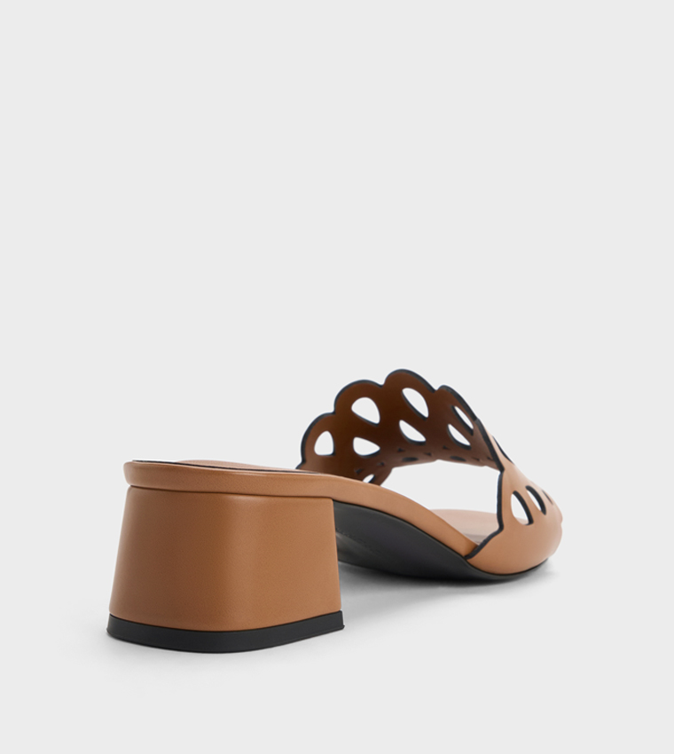 Solid Cut-Out Block Heel Sandals