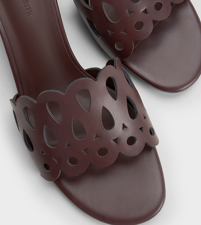 Solid Cut-Out Block Heel Sandals