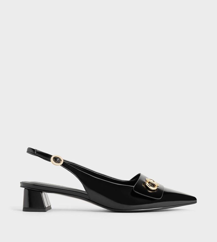 Metal Accent Pointed-Toe Slingback Pumps