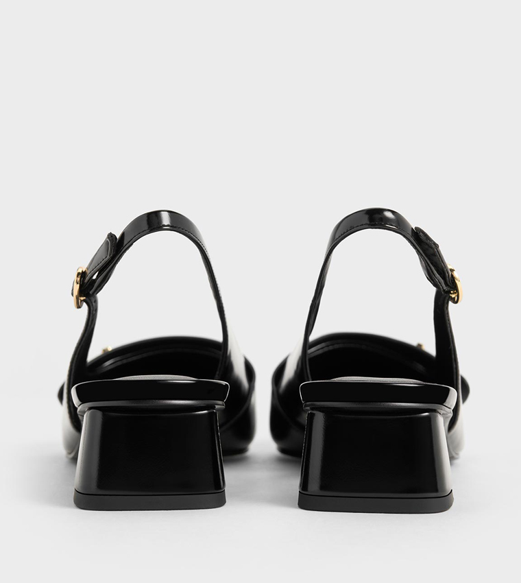 Metal Accent Pointed-Toe Slingback Pumps