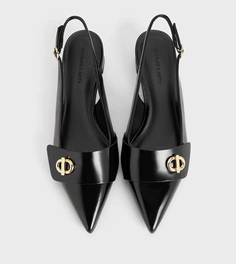 Metal Accent Pointed-Toe Slingback Pumps