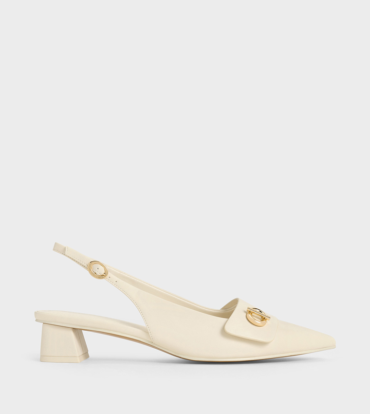 Metal Accent Pointed-Toe Slingback Pumps