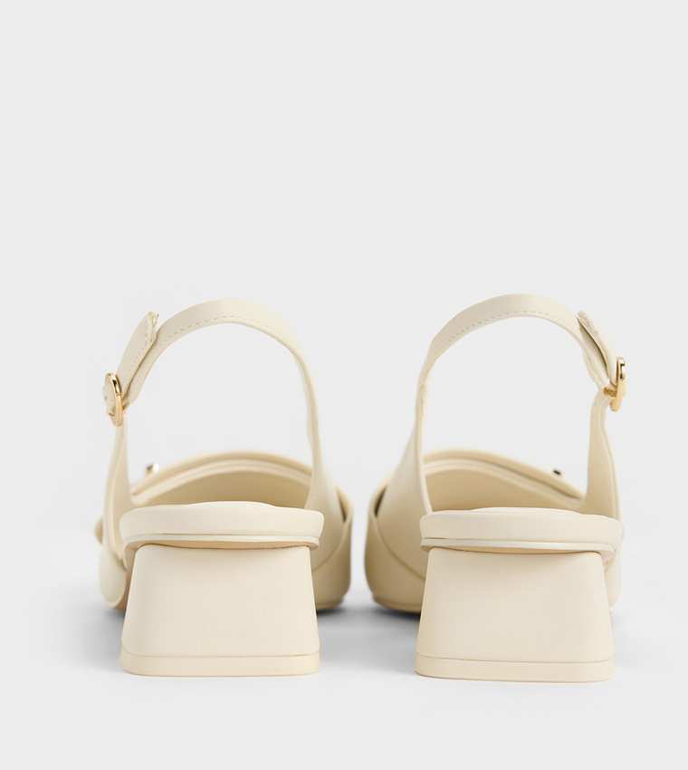 Metal Accent Pointed-Toe Slingback Pumps