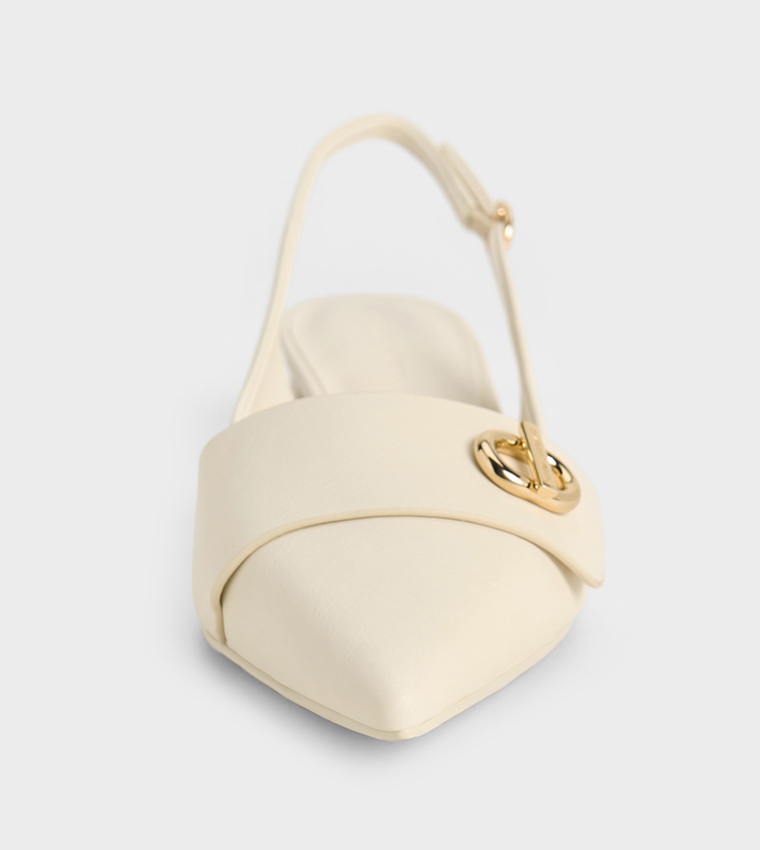 Metal Accent Pointed-Toe Slingback Pumps