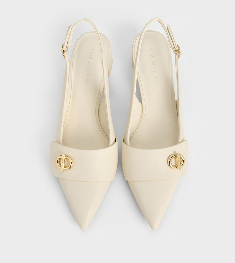 Metal Accent Pointed-Toe Slingback Pumps