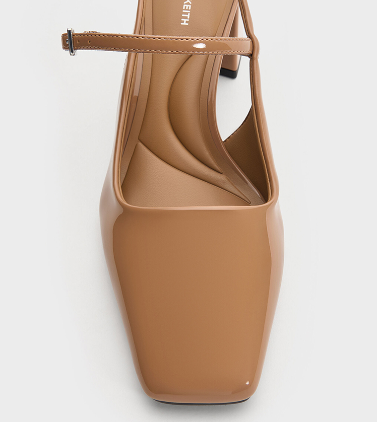 Patent Square Toe Slingback Pumps 