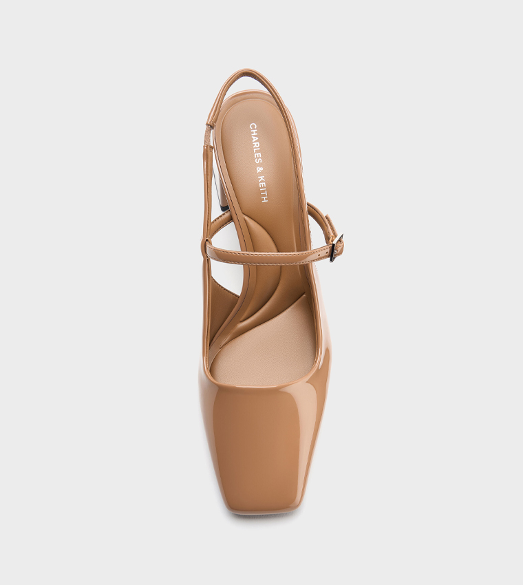 Patent Square Toe Slingback Pumps 
