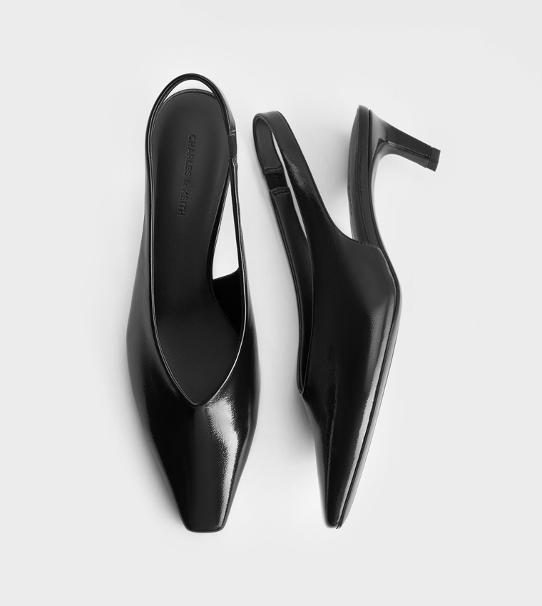 Patent Kitten Heel Slingback Pumps