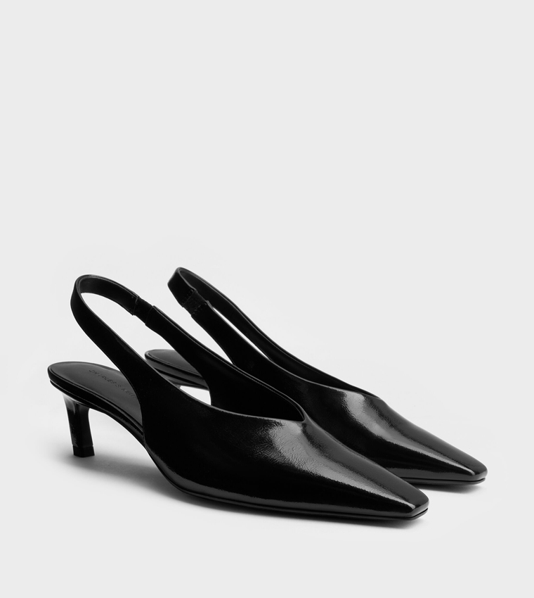 Patent Kitten Heel Slingback Pumps