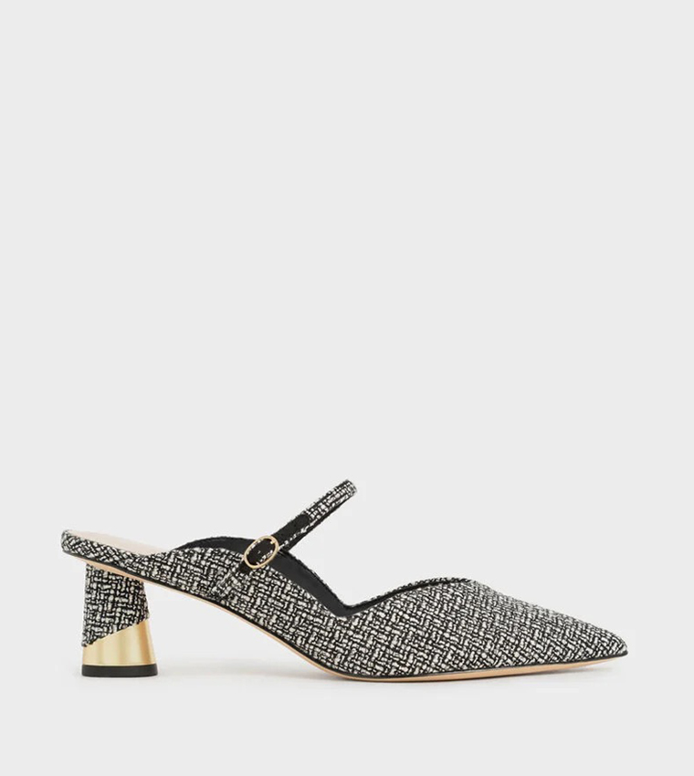 LANDO Tweed Pointed Toe Mule Pumps
