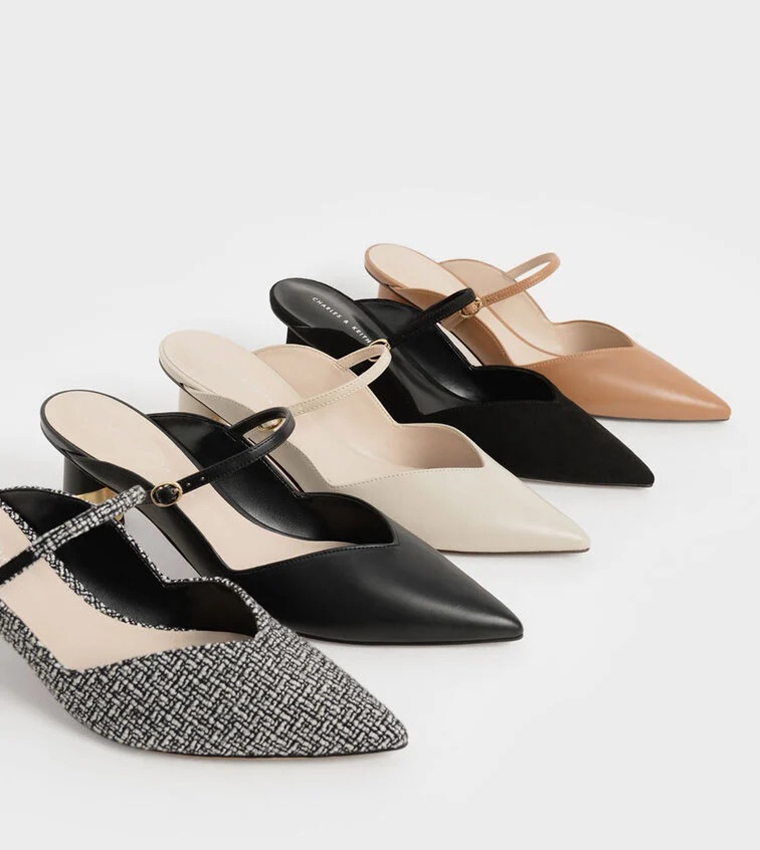 LANDO Tweed Pointed Toe Mule Pumps