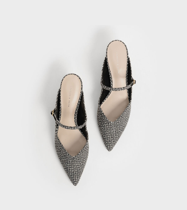 LANDO Tweed Pointed Toe Mule Pumps