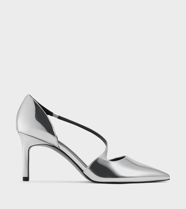 Metallic Asymmetric-Strap D’Orsay Pumps