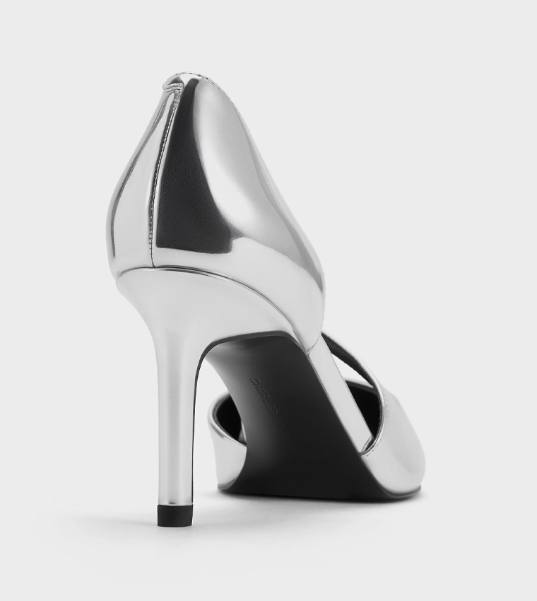 Metallic Asymmetric-Strap D’Orsay Pumps