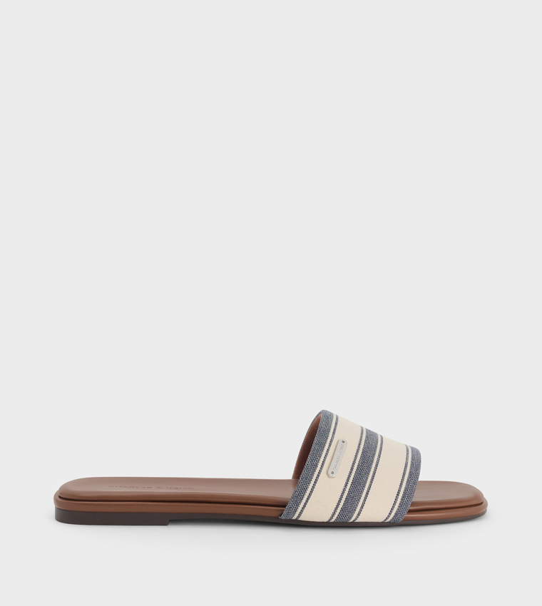 Striped Square Toe Flat Sandals