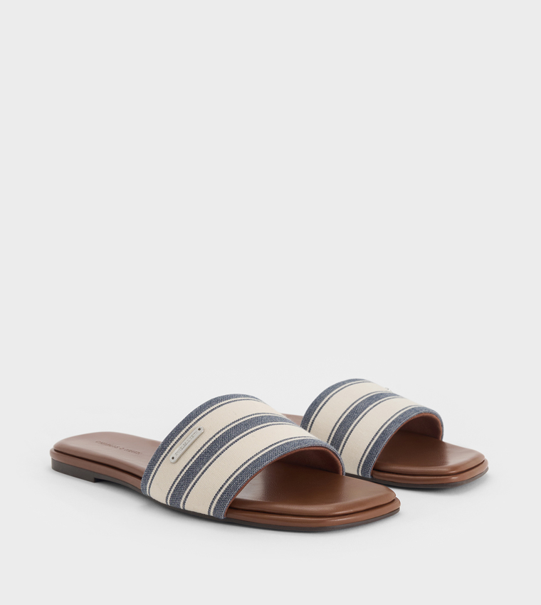 Striped Square Toe Flat Sandals
