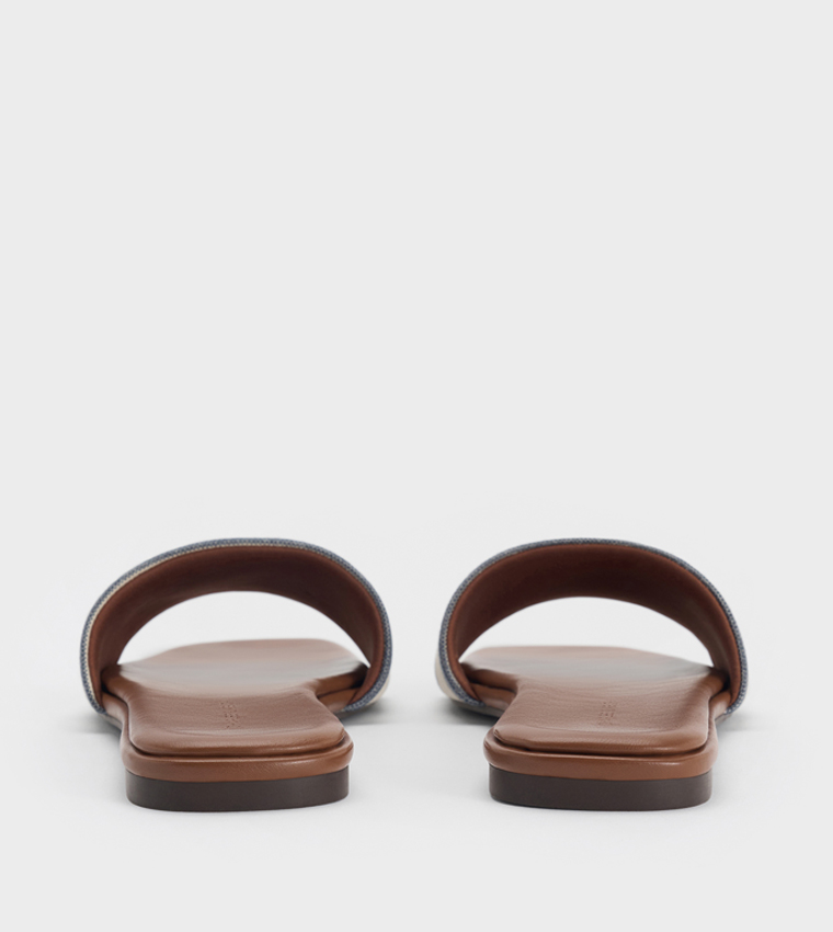 Striped Square Toe Flat Sandals