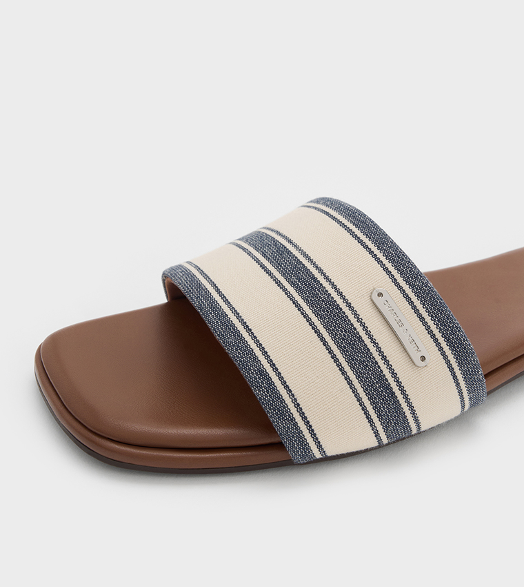 Striped Square Toe Flat Sandals