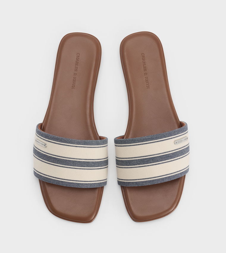 Striped Square Toe Flat Sandals