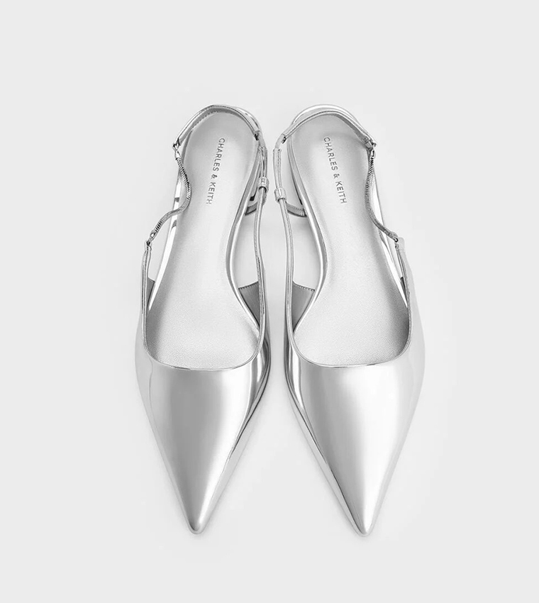 Metallic Chain Strap Slingback Flats