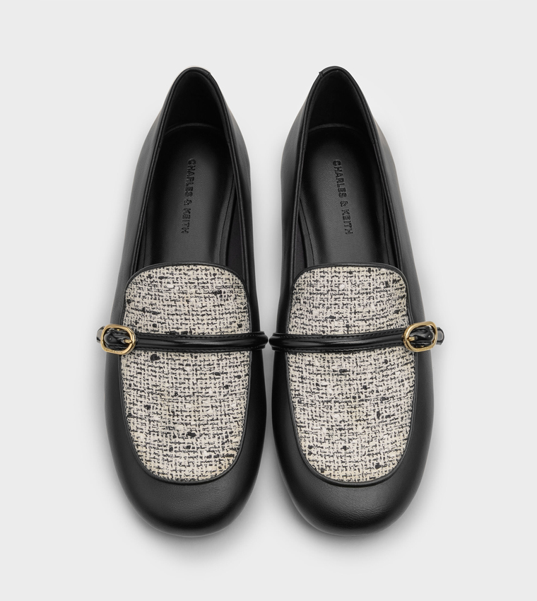 Tweed Buckle Detail Loafers