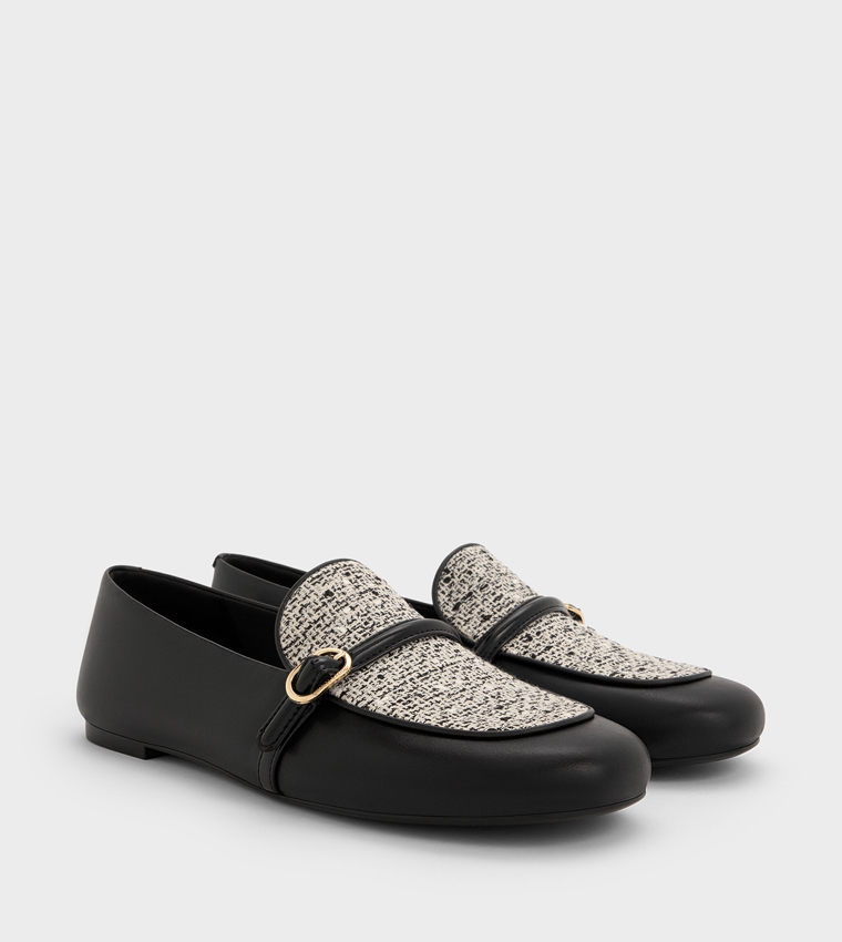 Tweed Buckle Detail Loafers