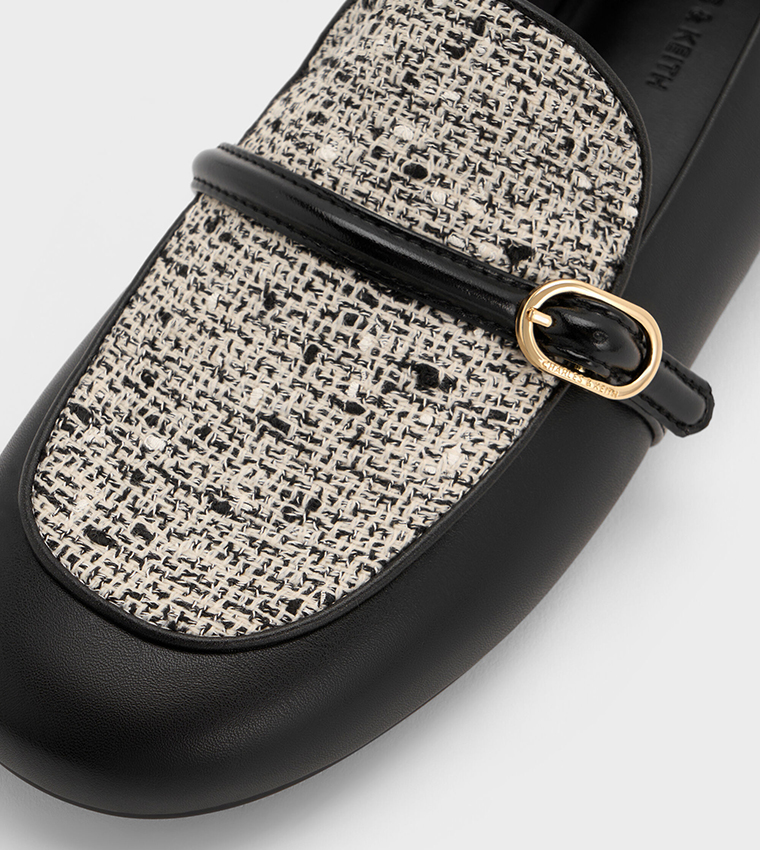 Tweed Buckle Detail Loafers