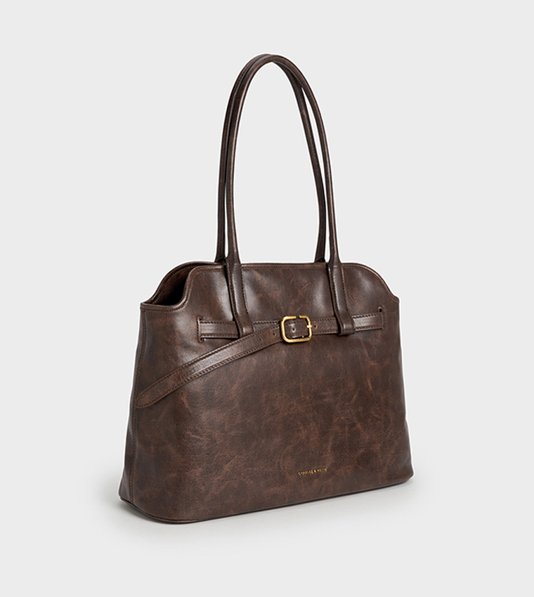 VICTORIA Belted Trapeze Tote Bag