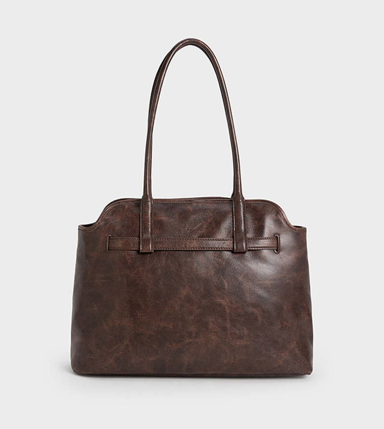 VICTORIA Belted Trapeze Tote Bag