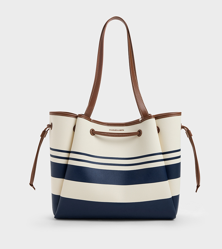 HANYA Striped Drawstring Canvas Tote Bag