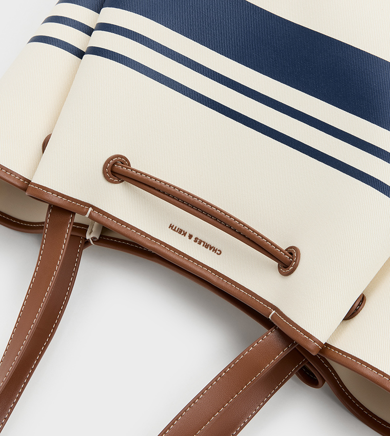 HANYA Striped Drawstring Canvas Tote Bag