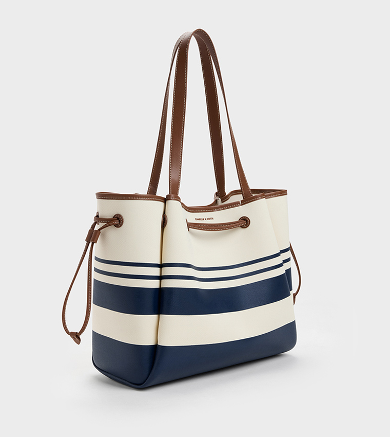 HANYA Striped Drawstring Canvas Tote Bag