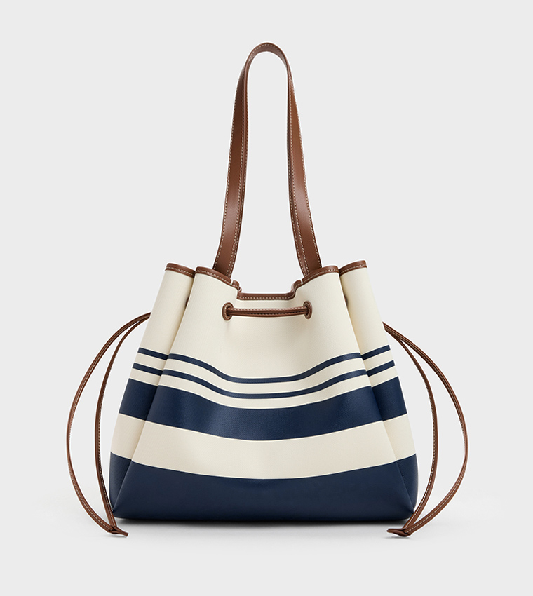 HANYA Striped Drawstring Canvas Tote Bag